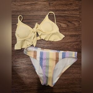 Xhilaration Yellow Bikini Top with Pastel Striped Bottom